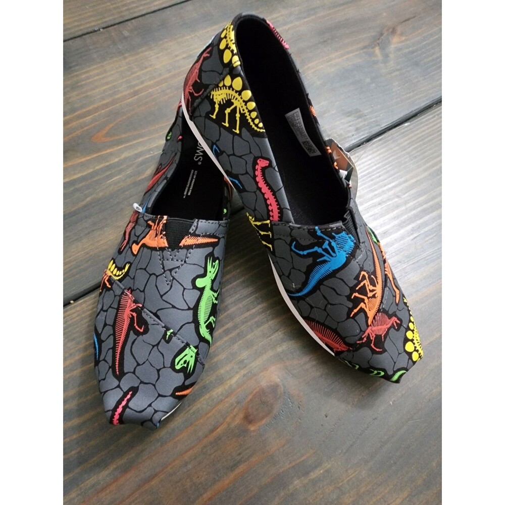 TOMS Alpargata Shoes Glow In the Dark Neon Dino Dig Dinosaur Print Womens US 7